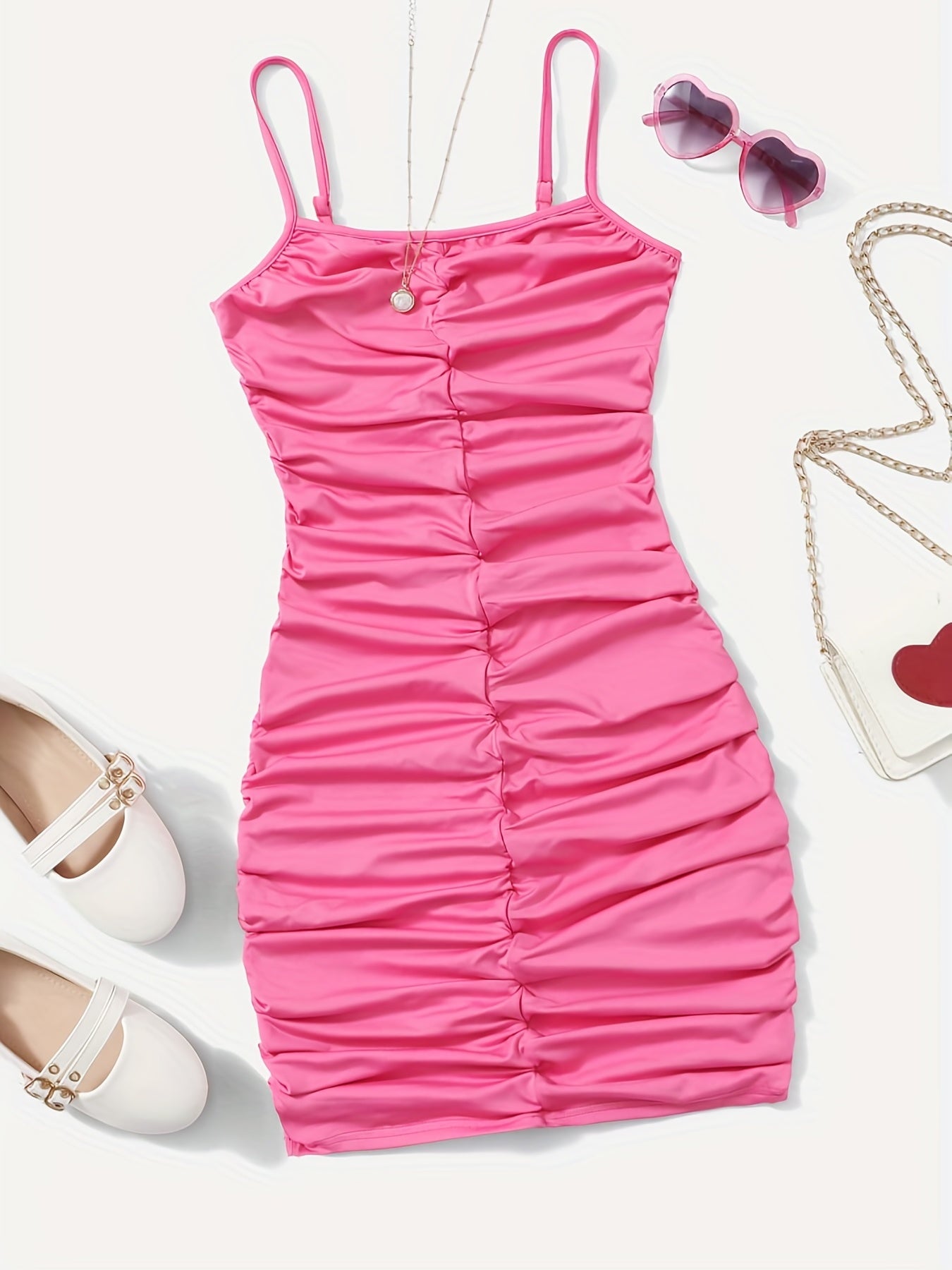 Girl's Ruched Spaghetti Strap Cami Dress