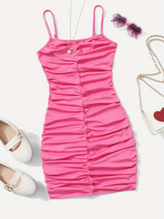 Girl's Ruched Spaghetti Strap Cami Dress