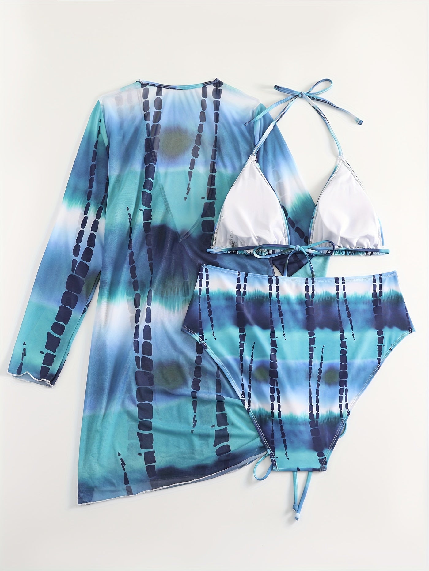  Tie Dye Bikini Set with Long Sleeve Cover Up