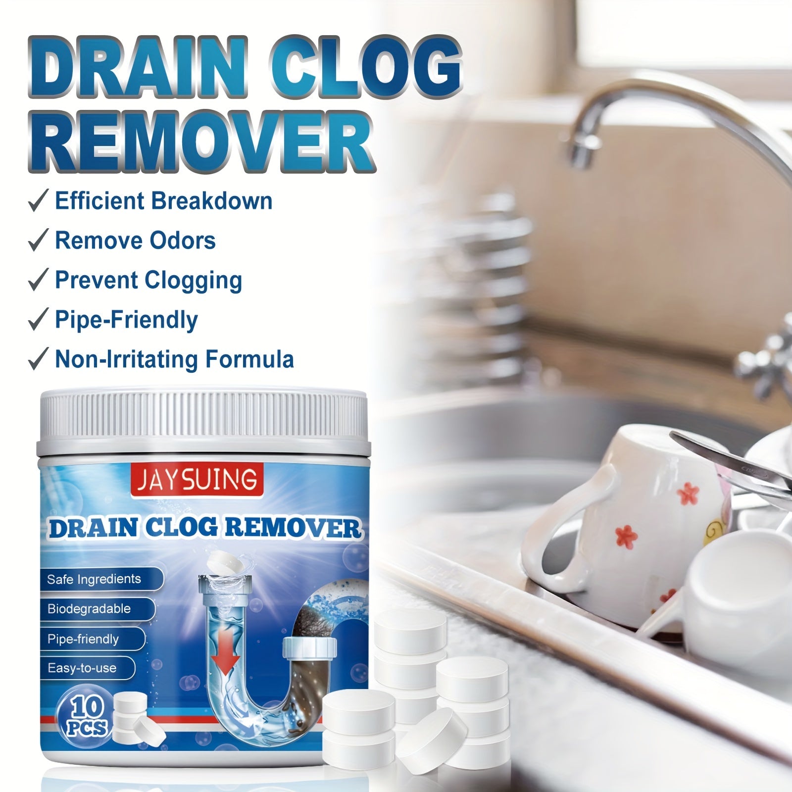 10pcs Drain Clog Remover Effervescent Tablets Kitchen And Bathroom