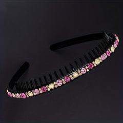 Rhinestone Decor Hair Clip Headband With Teeth Elastic Hair Headdress