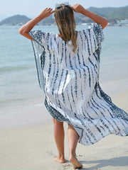  Boho Cover Up Women's Plus Tie Dye Stripe Print Batwing Sleeve V Neck