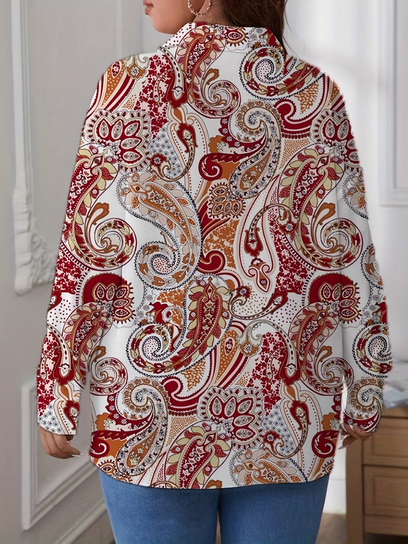  Paisley Print Button Up Long Sleeve Blouse