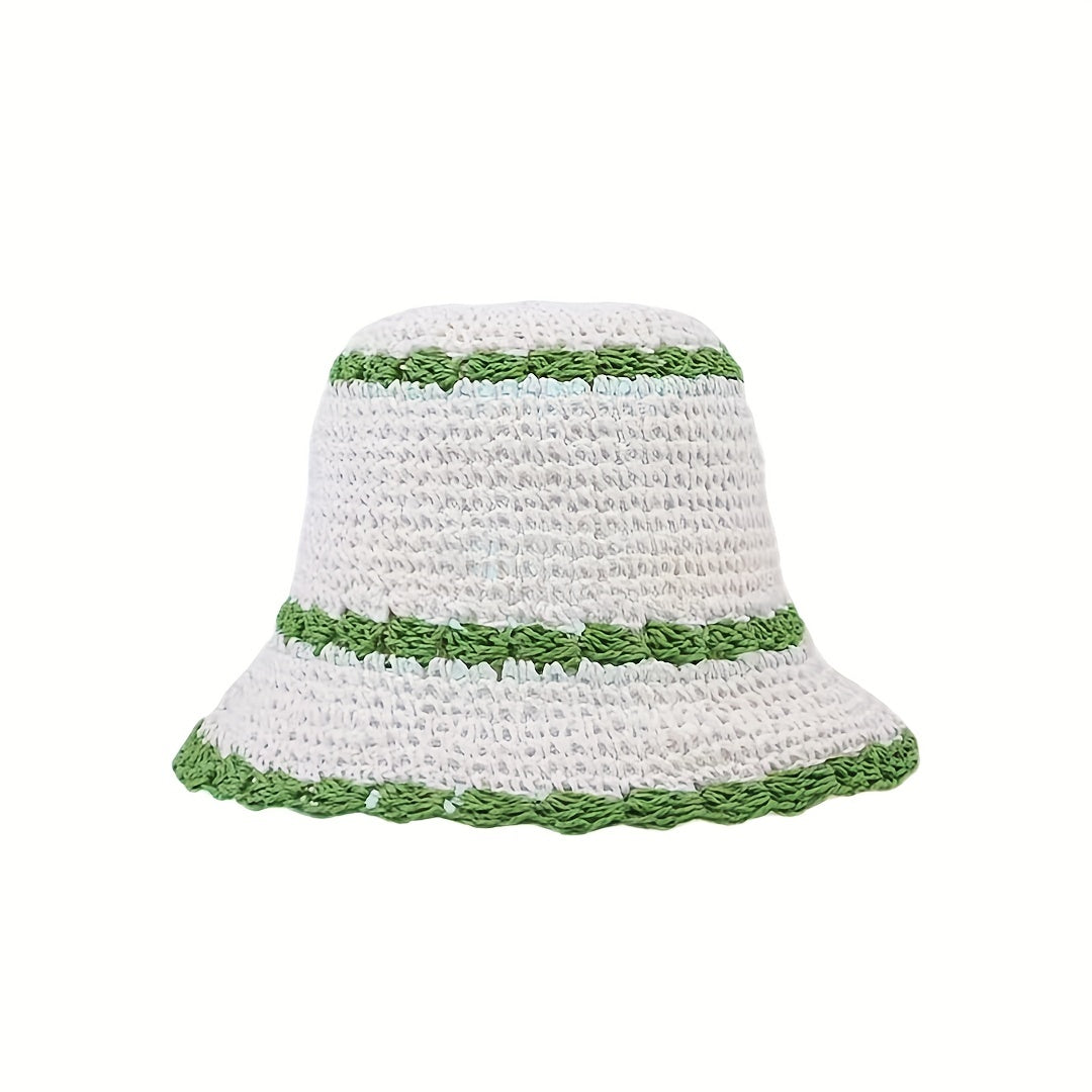 Crochet Bucket Hat Ruffles Brim Straw Sun Hat Beach Hats