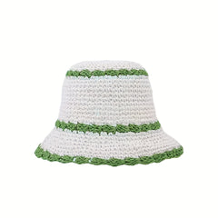 Crochet Bucket Hat Ruffles Brim Straw Sun Hat Beach Hats