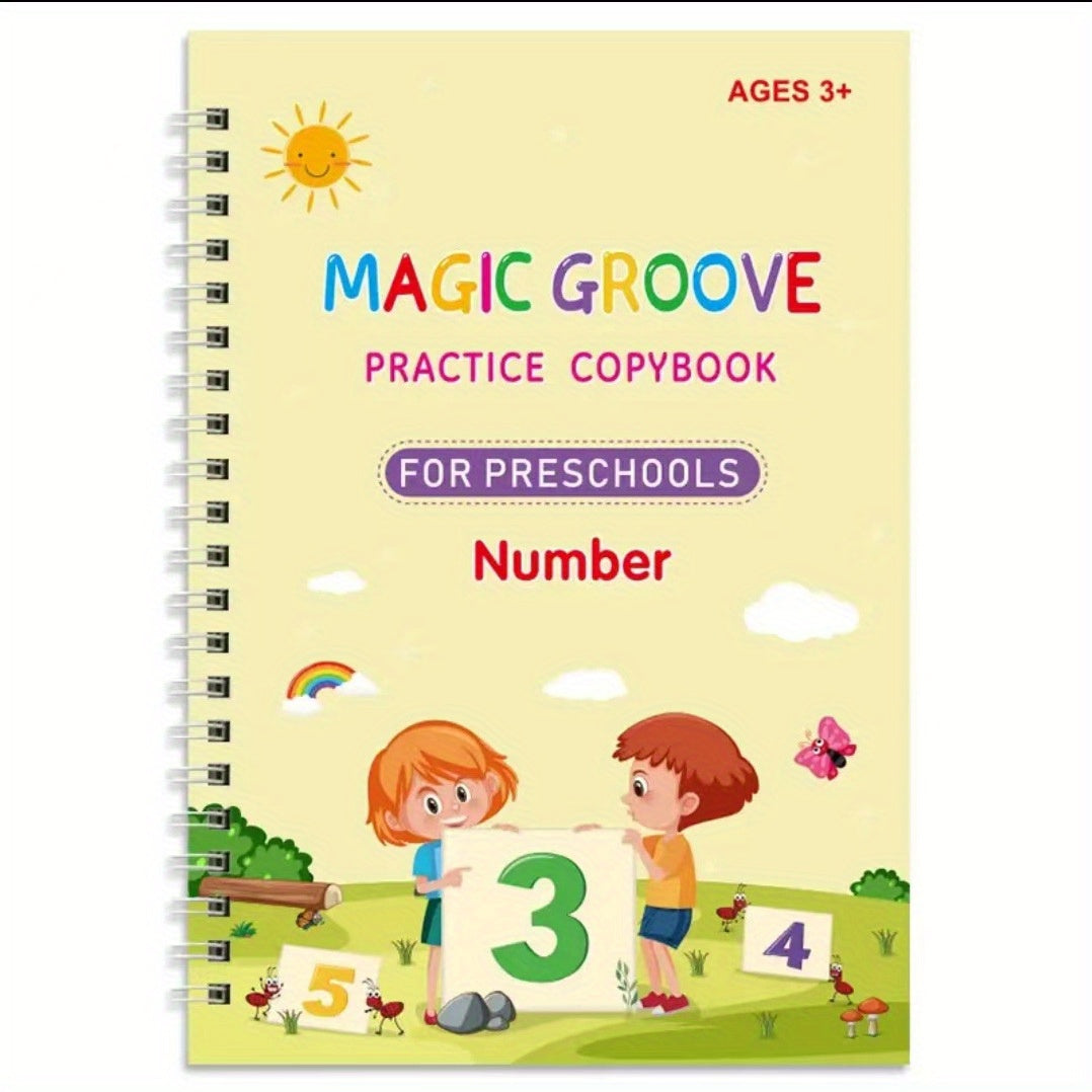 Kids Copybook Set: 4 Books, 1 Pen, 6 Refills, 1 Pen Grip, Practice Workbook