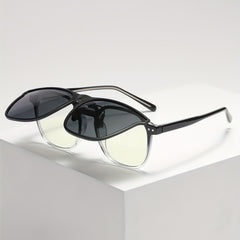 Men's Square Frame Polarized Clip-On Sunglasses with Specialty Case