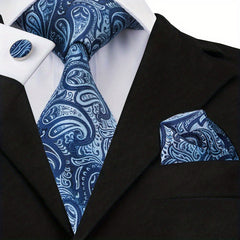 Men's Floral Tie Set with Handkerchief and Clip