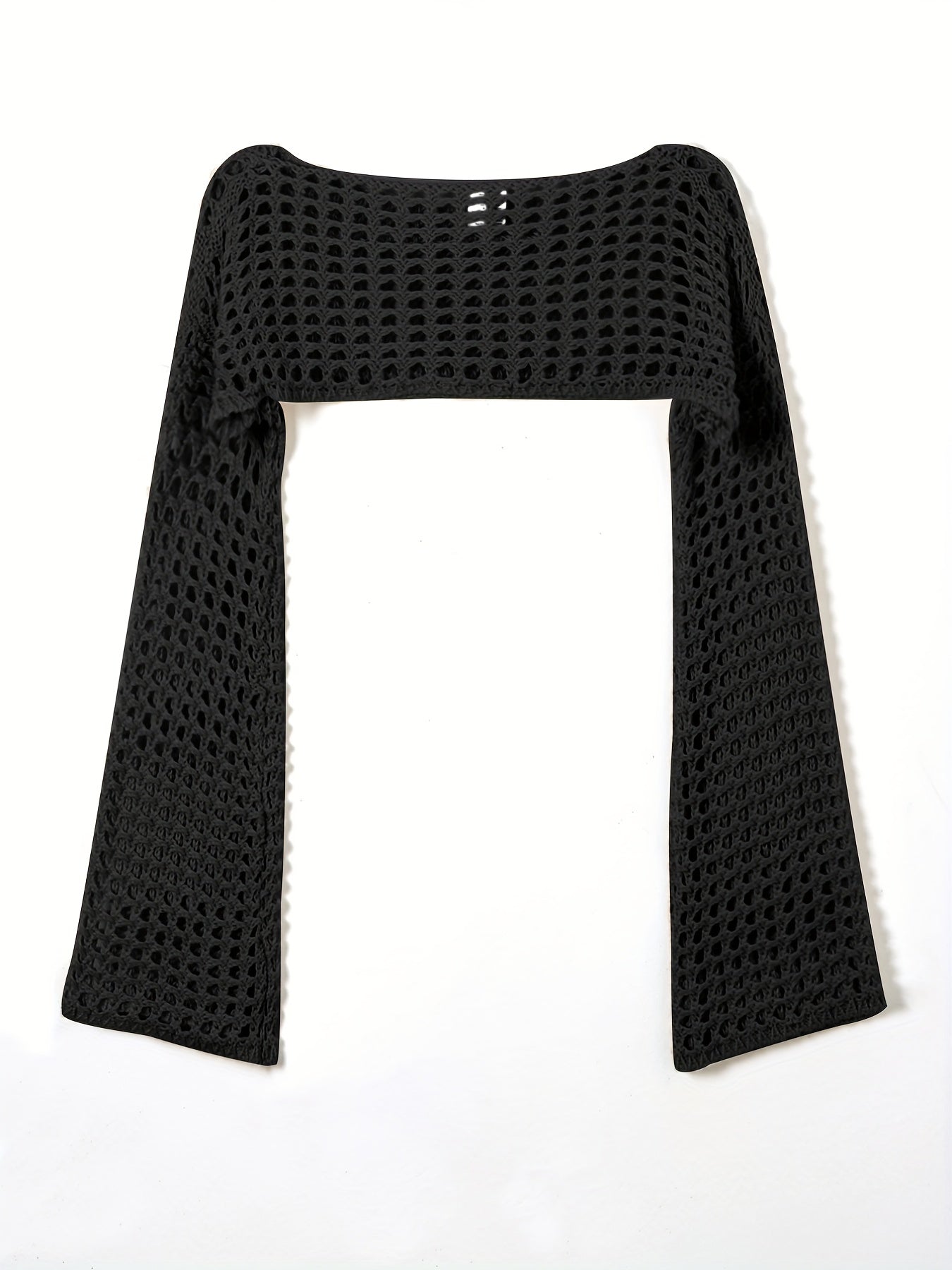 Y2K Crochet Cropped Knit Sweater Crew Neck Flared Sleeve