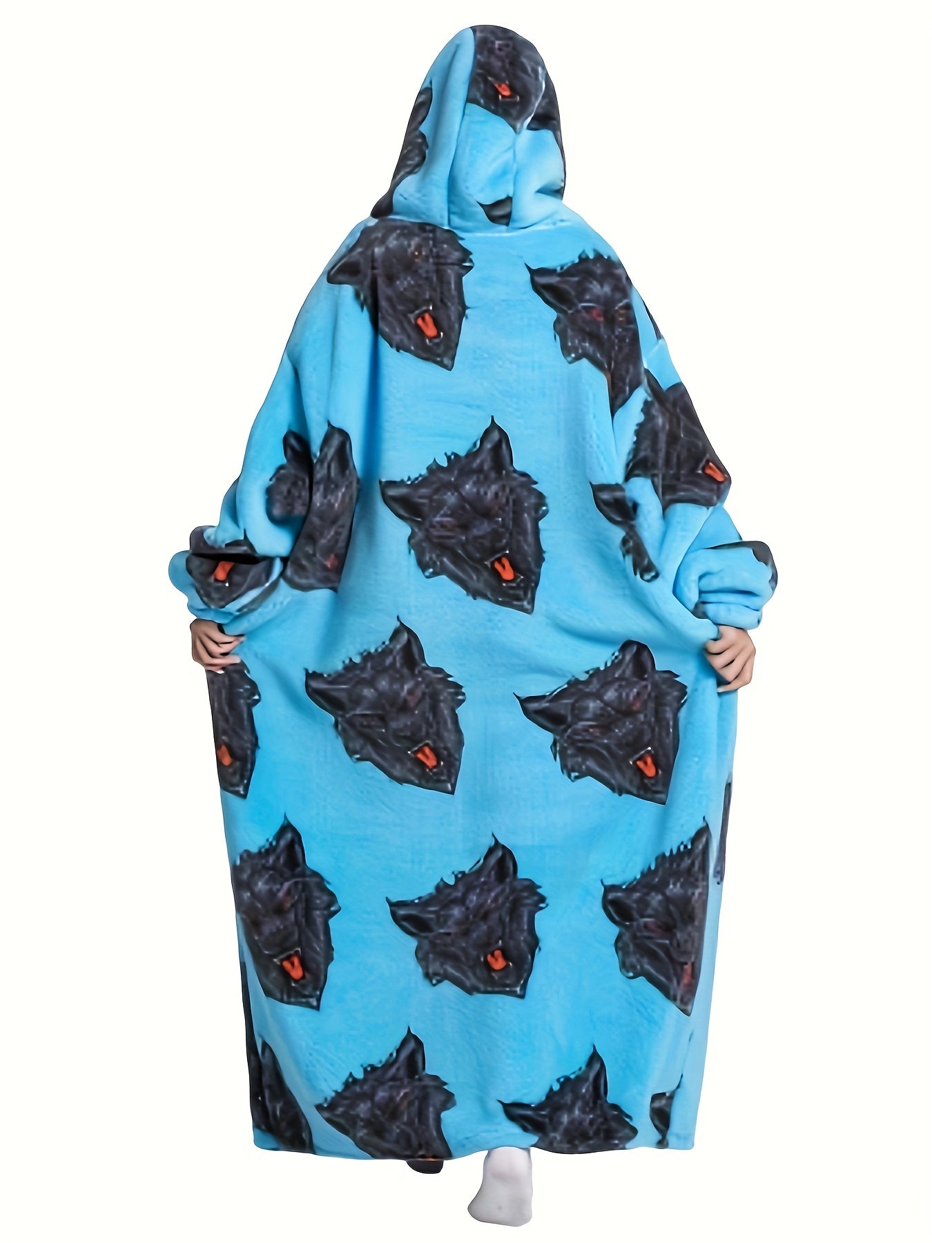  Alpaca Pattern Sherpa Fleece Hooded Nightgown
