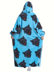  Alpaca Pattern Sherpa Fleece Hooded Nightgown