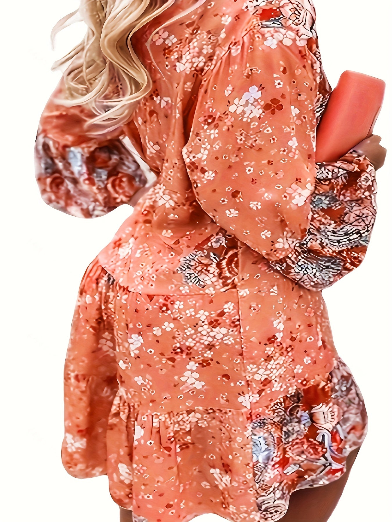  Boho Dress Women's Plus Floral Print Long Sleeve Smock Dress