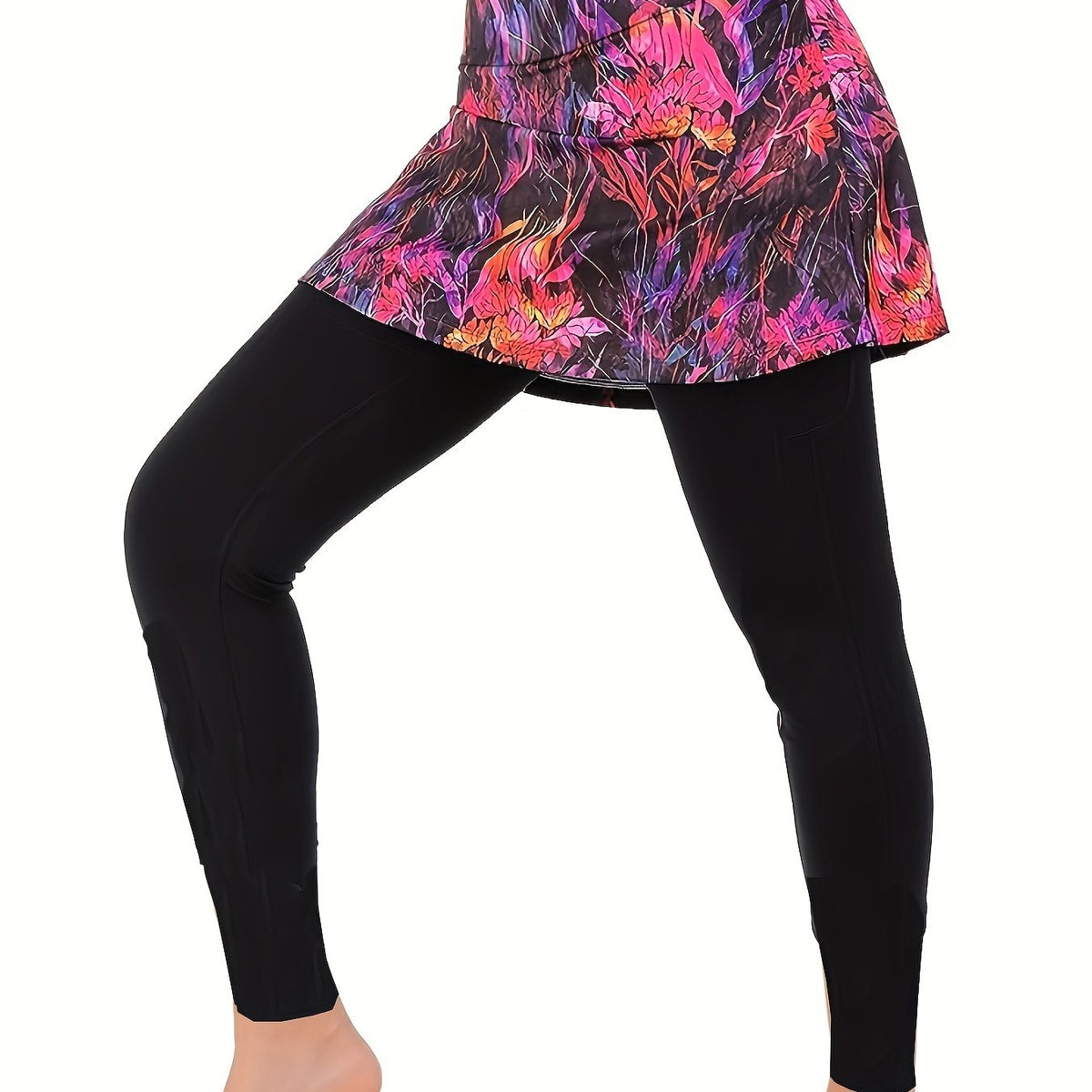 Floral Print Tummy Control Yoga Skirted Leggings