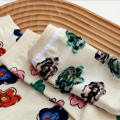 4 Pairs Floral Print Socks Comfy & Breathable Mid Tube Socks Women's Stockings