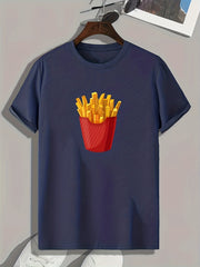French Fries Print Men's T-shirt, Comfy Sports Tee