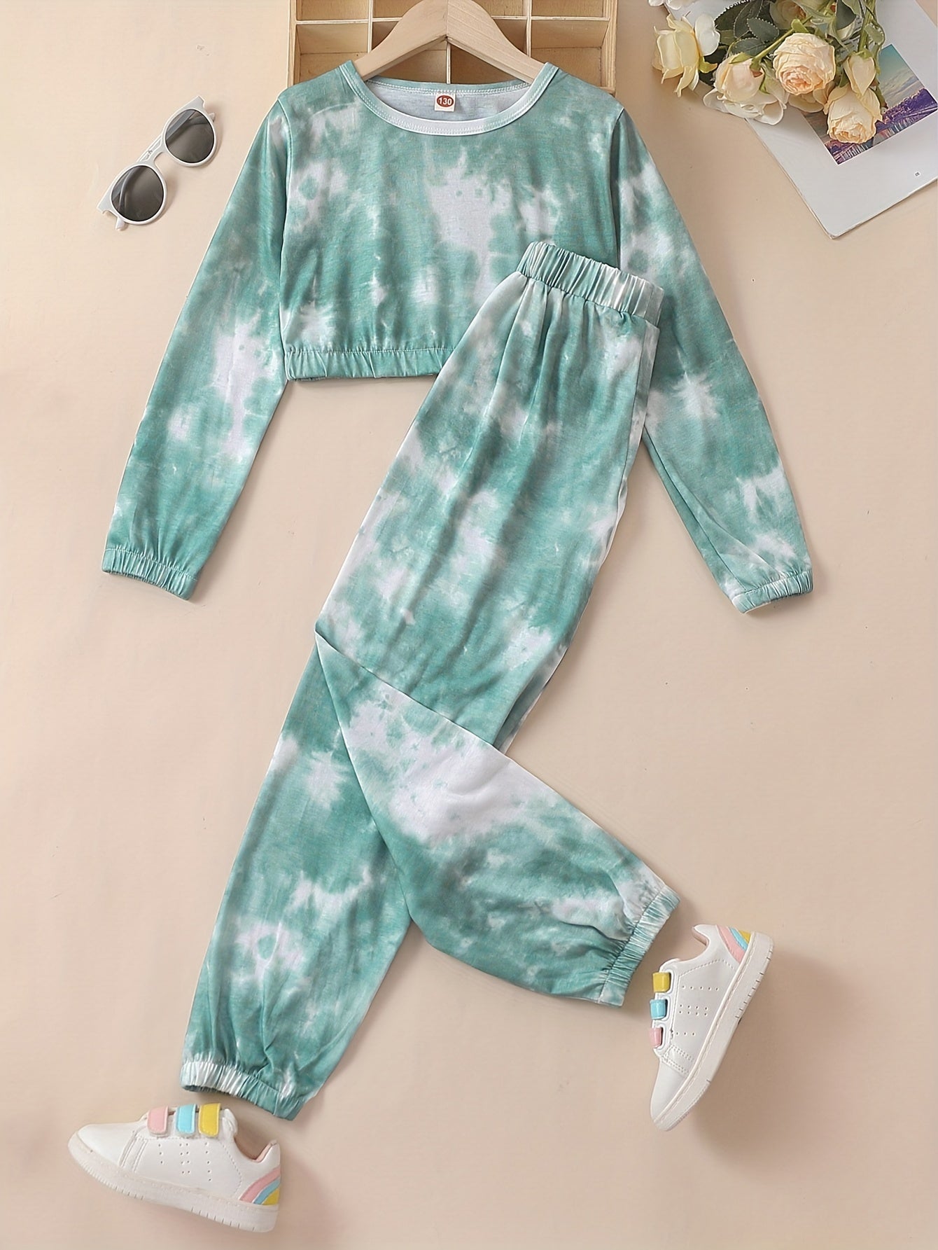 Girl's Tie Dye 2pc Sweatshirt & Sweatpants Set for Spring Fall