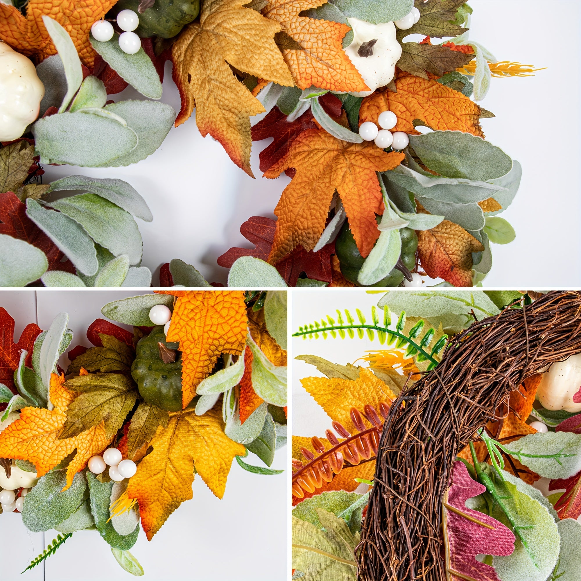 Fall Wreath for Front Door Pumpkin Halloween Thanksgiving Decoration