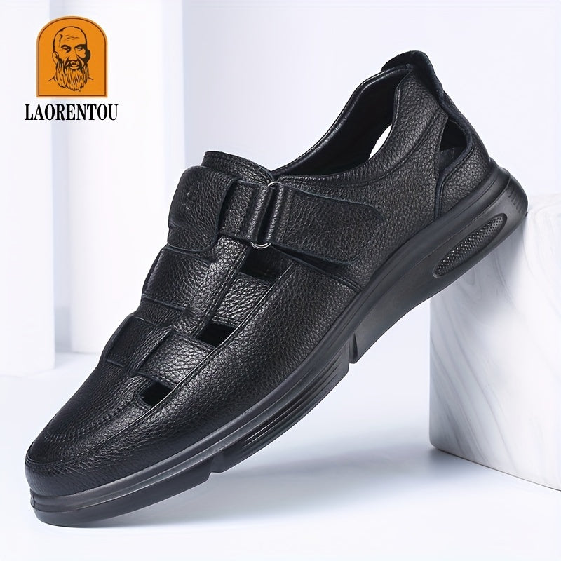 Men Leather Breathable Hollow Out Sandals Non Slip Summer Shoes