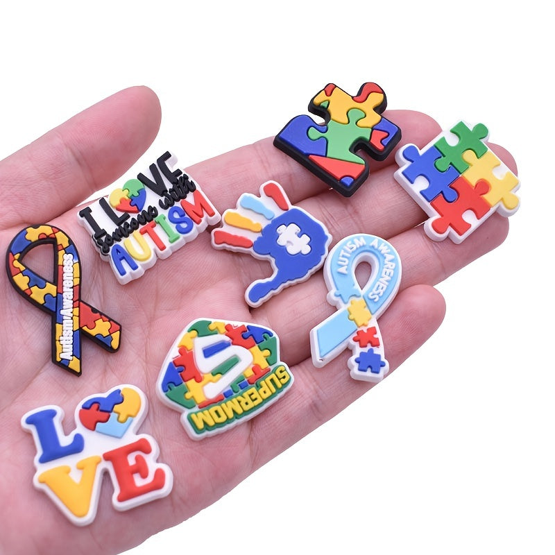 16pcs Puzzle Pattern Decorative Charms for Clogs Sandals PVC Shoes Accessories