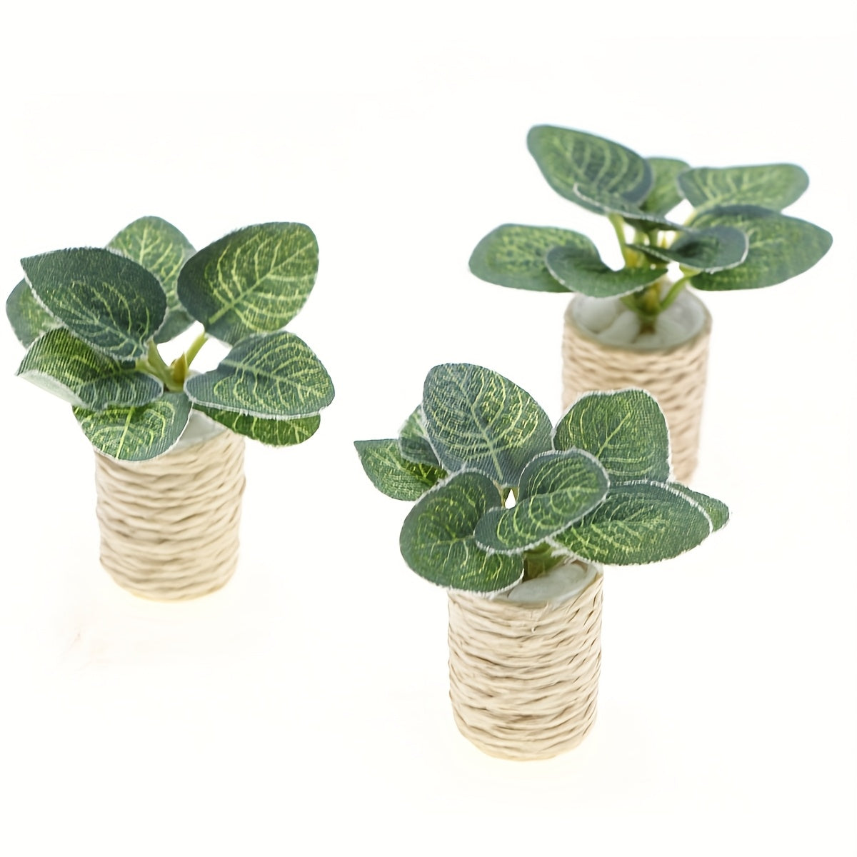 Artificial Eucalyptus Fiddle Leaf Fig Plant Pot for Dollhouse or Terrarium Decor