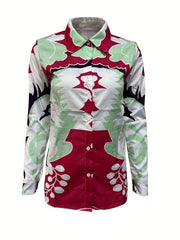  Butterfly Print Long Sleeve Button Up Shirt