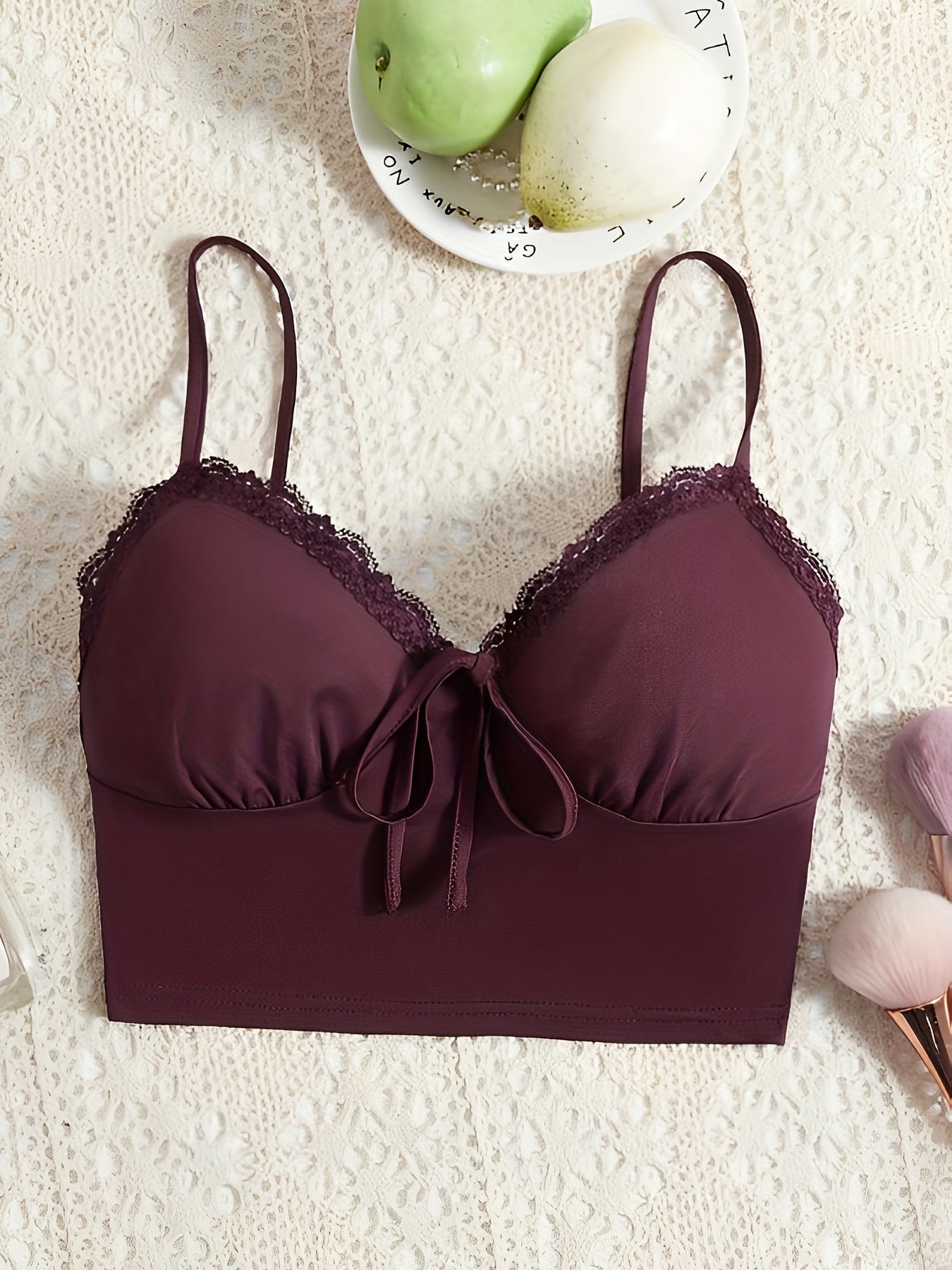  Lace V Neck Knot Front Cami Top