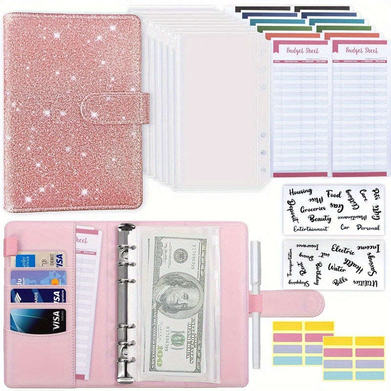 Purple Pink Macaron Notebook Leather PU Binder Cash Budget Journal Diary