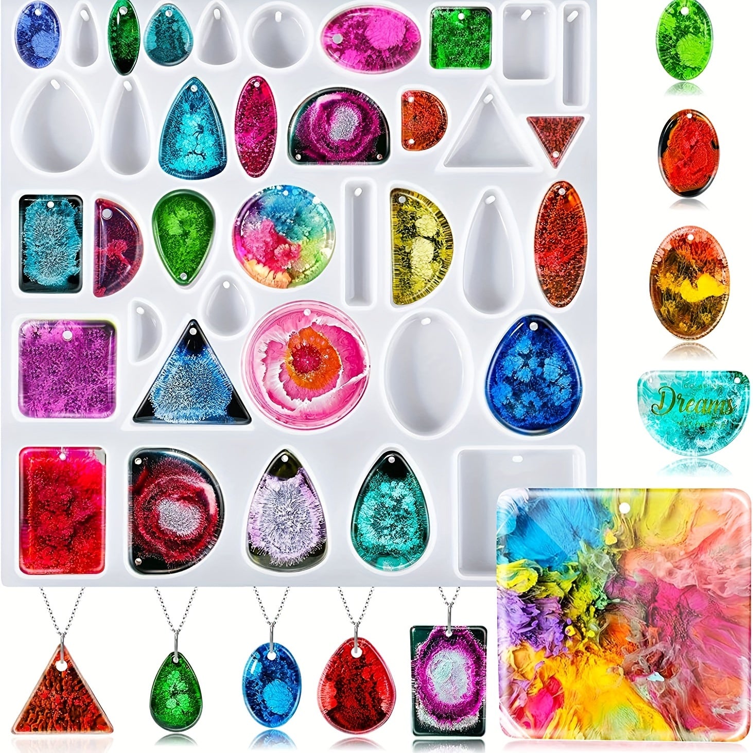 30 Styles Round Gemstone Silicone Casting Molds Holes Resin Epoxy DIY Crafts