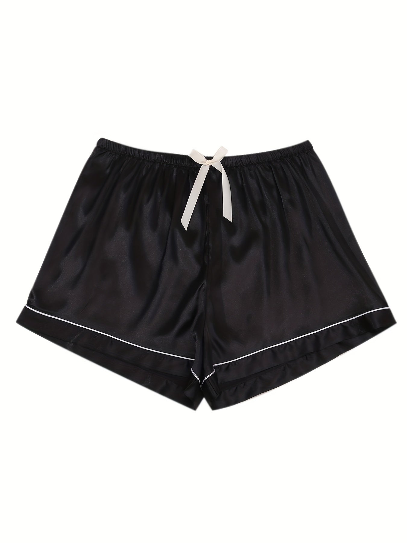  Satin Pajama Set Short Sleeve Shirt & Shorts Lounge Set