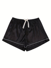  Satin Pajama Set Short Sleeve Shirt & Shorts Lounge Set
