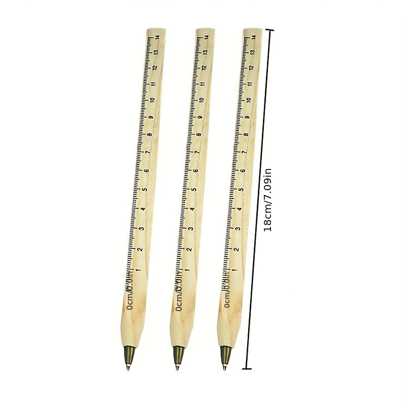 3pcs Multifunctional Ballpoint Pens with Wooden Ruler for School & Office