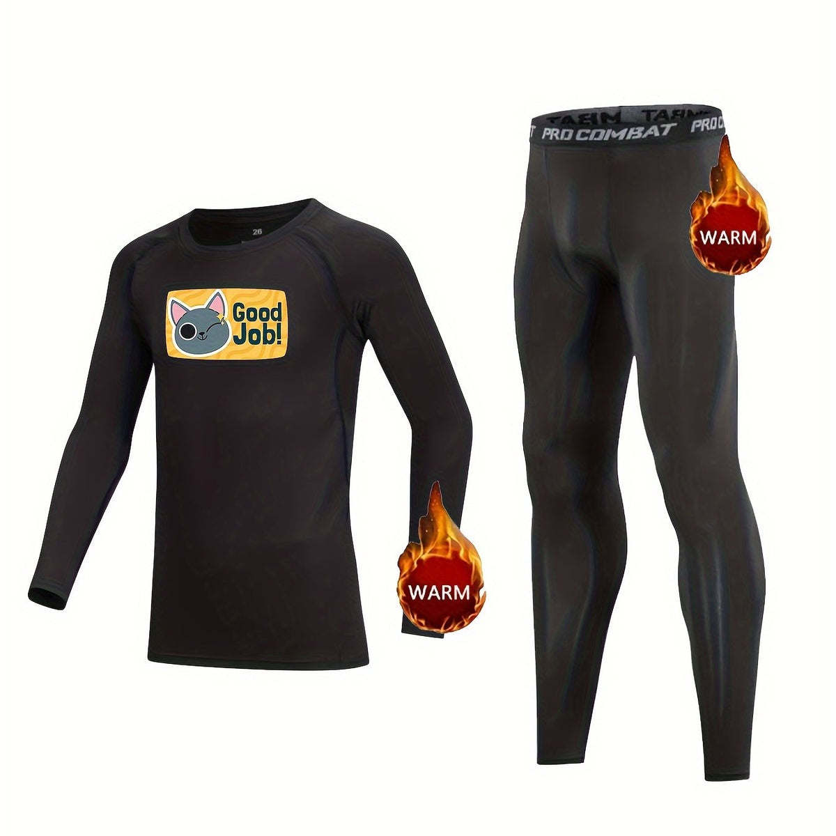 2pcs Kids Compression Fleece Sets, Cartoon Pattern, Crew Neck Pullover