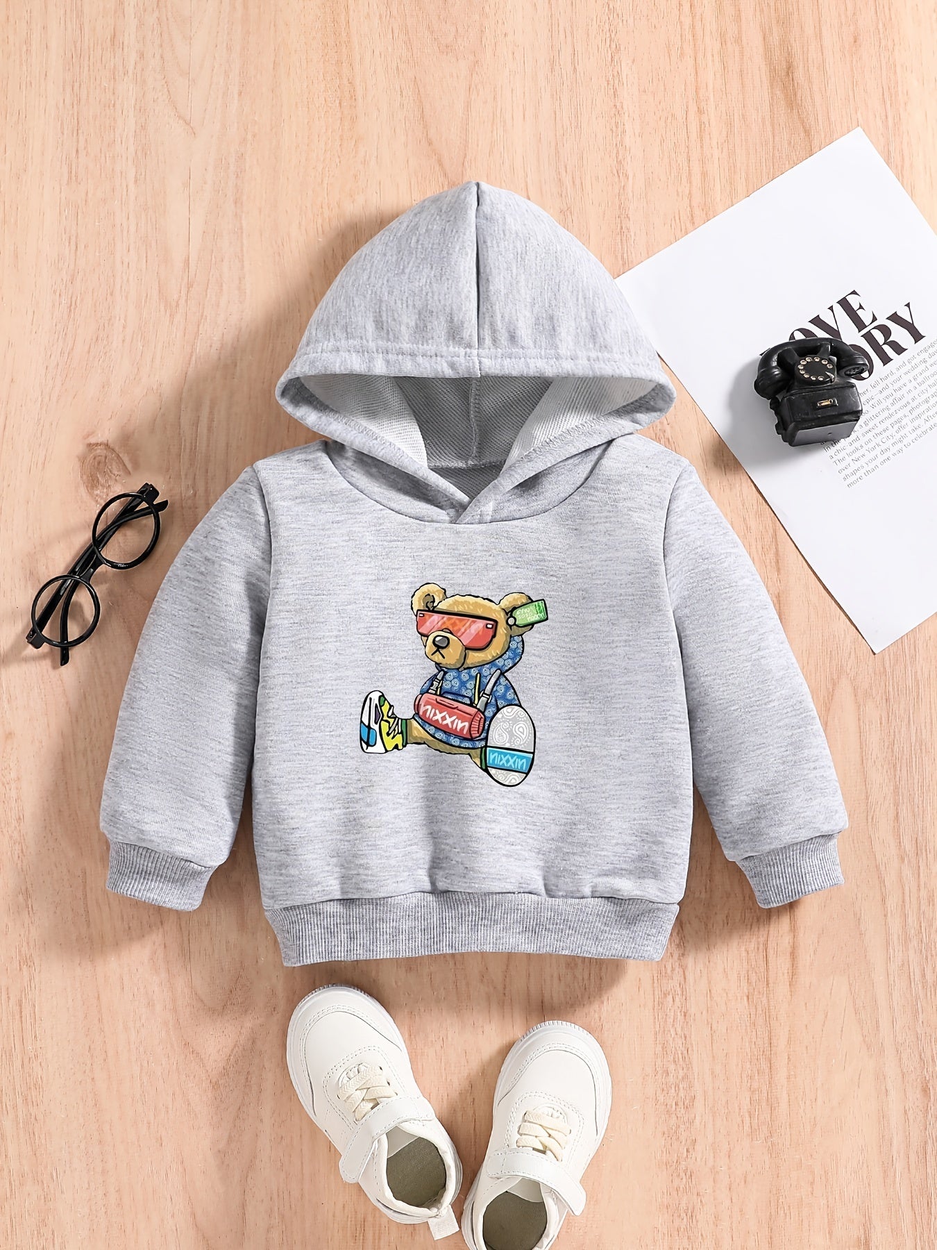 Bear Print Baby Boys Hooded Sweatshirt
