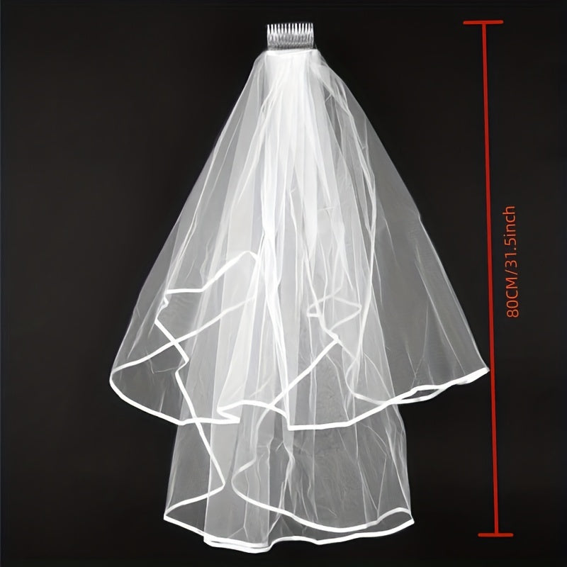 2 Layer Ribbon Trimmed Bridesmaid Veil Wedding Headpiece
