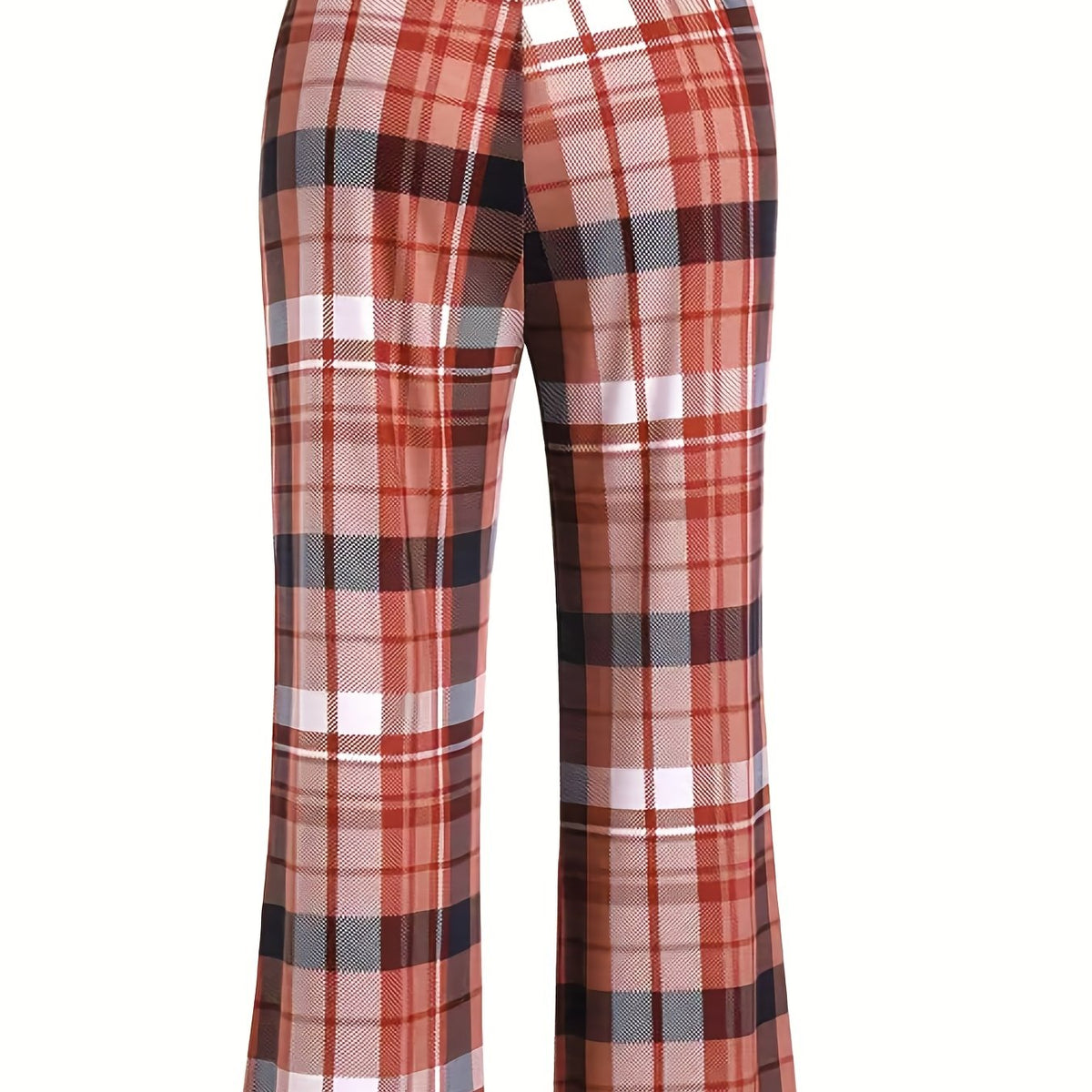  Plaid Print High Waisted Flared Leg Skinny Pants