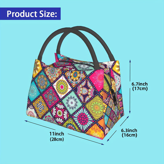 Insulated Lunch Bag for Men & Women Large Lunch Tote Bohemian Plaid Floral
