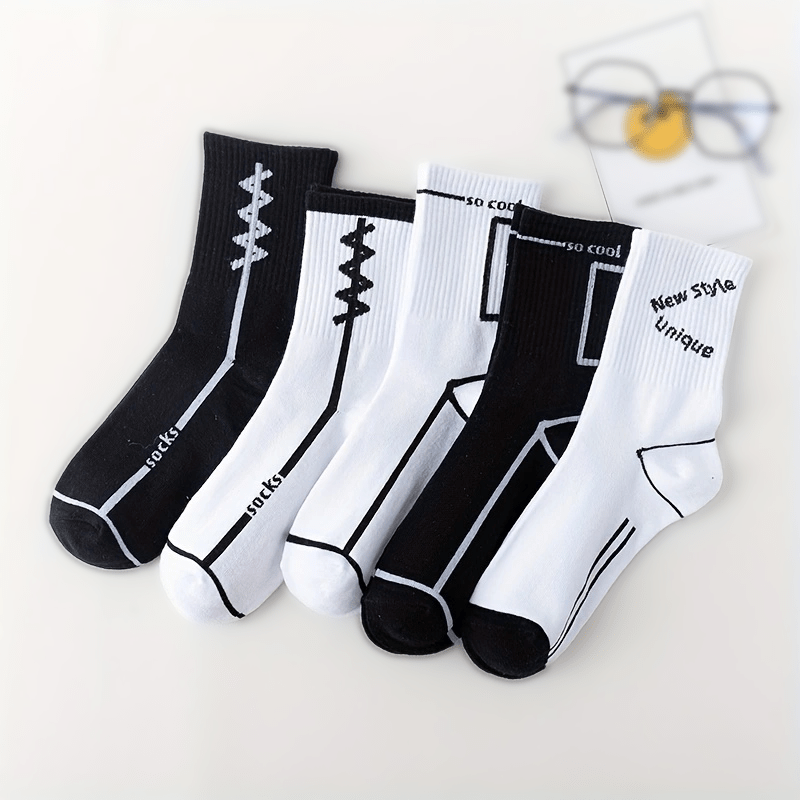 5 Pairs Letter Print Socks Comfy Mid Tube Socks Women's Stockings