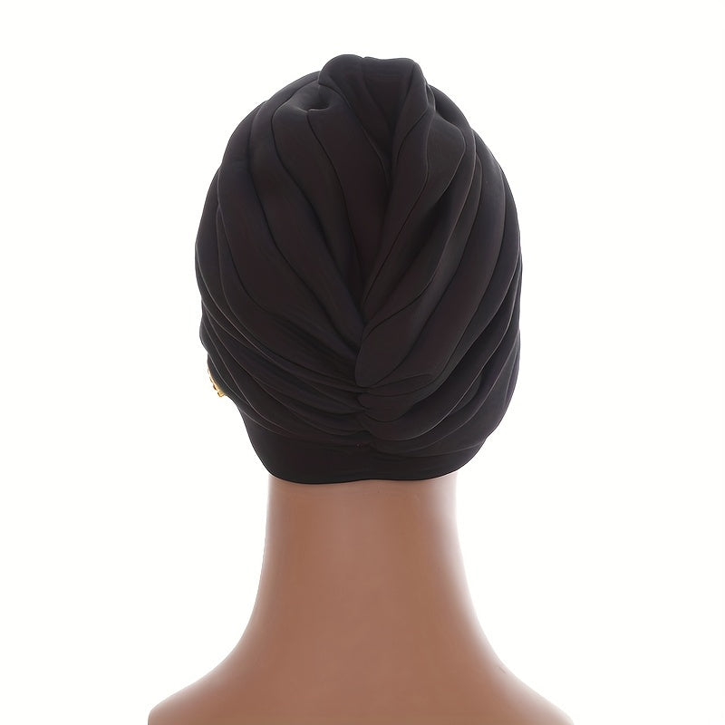 Rhinestone Decor Headwrap Pleated Turban Cap Bonnet Women