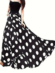  Polka Dot Print Elastic High Rise A line Maxi Skirt