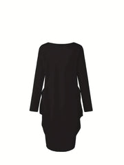 Women's Plus Crinkle Letter Print Long Sleeve Dress