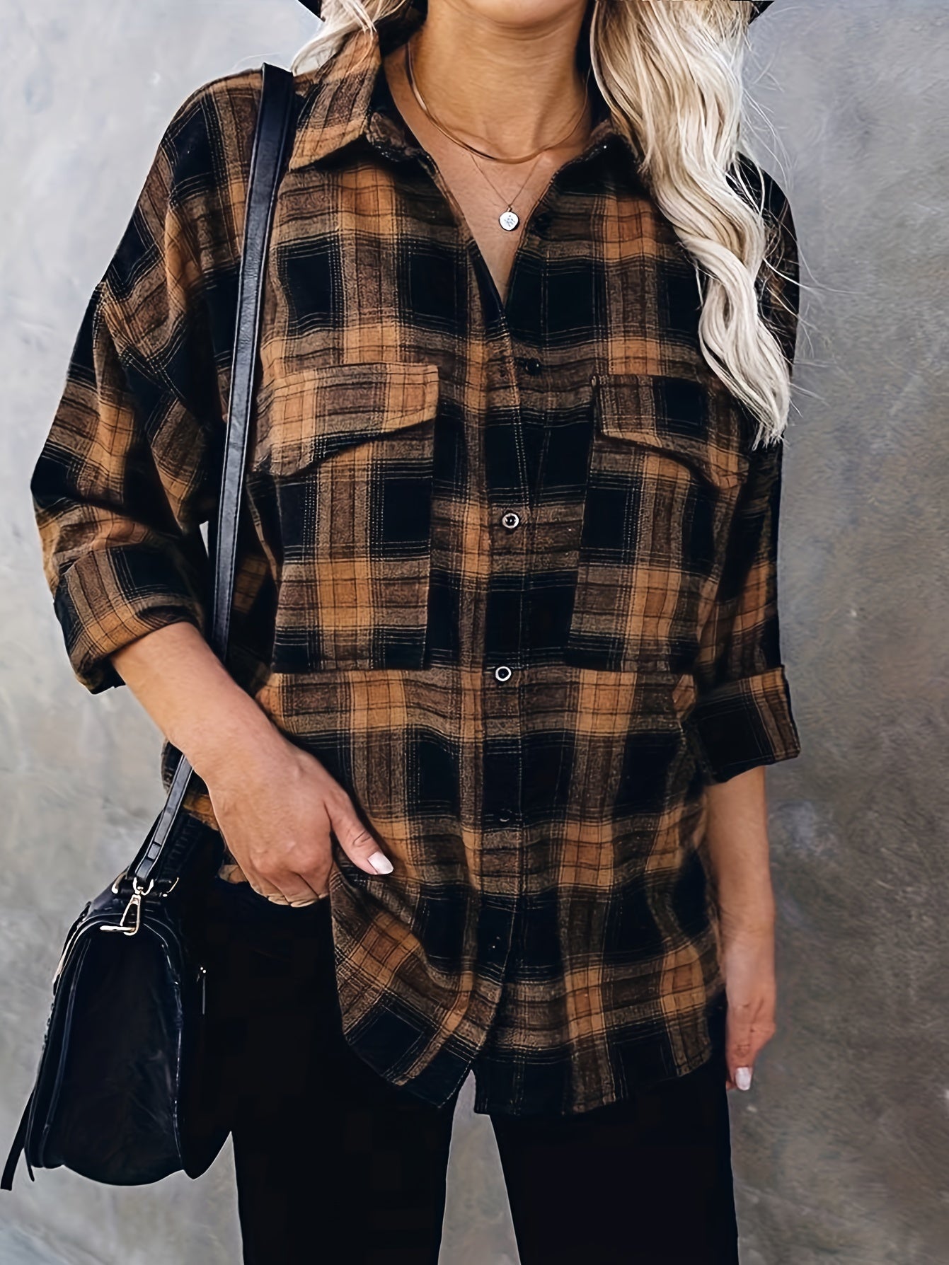  Plaid Print Button Up Long Sleeve Shirt Top