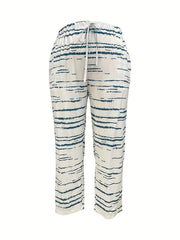  Casual Pants Women's Plus Stripe Print Elastic Drawstring Trousers