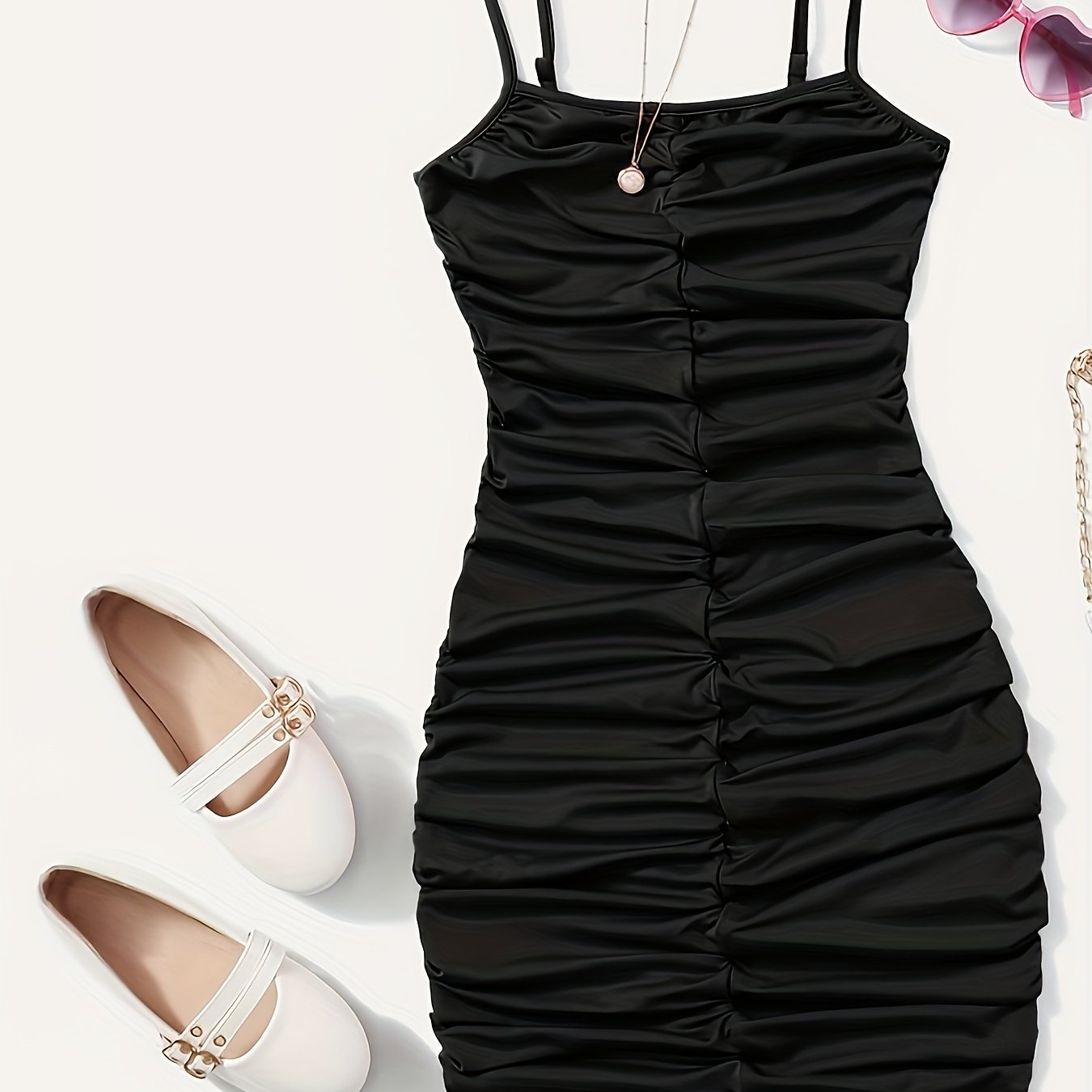 Girl's Ruched Spaghetti Strap Cami Dress