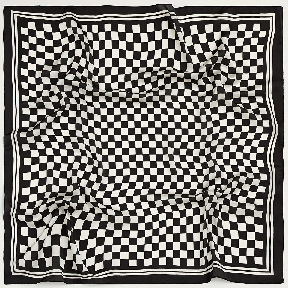 Checkerboard Print Bandana Silk Scarf for Women