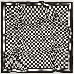 Checkerboard Print Bandana Silk Scarf for Women