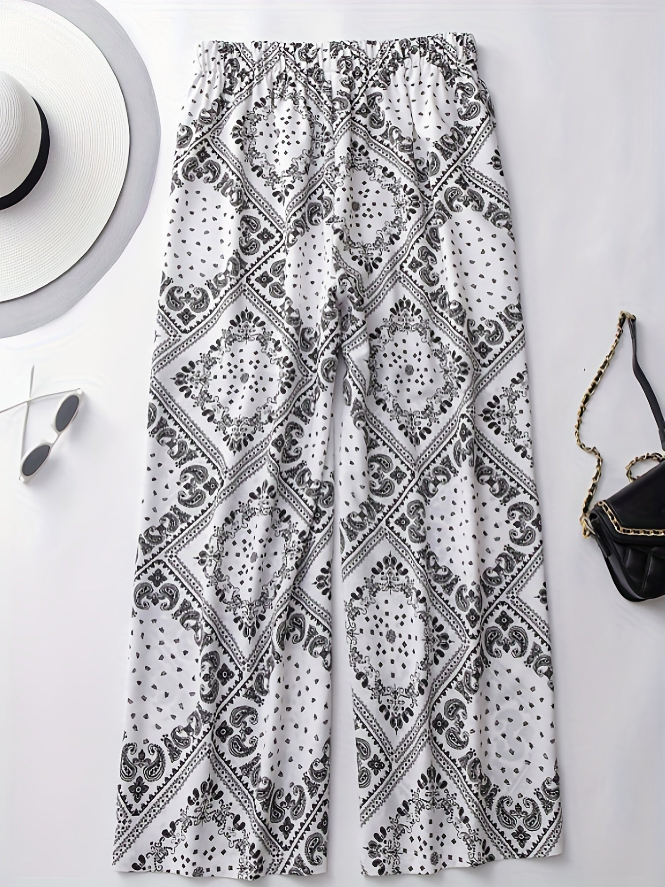 Patchwork Print Wide Leg Boho Pants