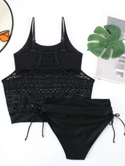 Lace Cut Out Cami Top & Lace Up Side Panty Swimsuit Set