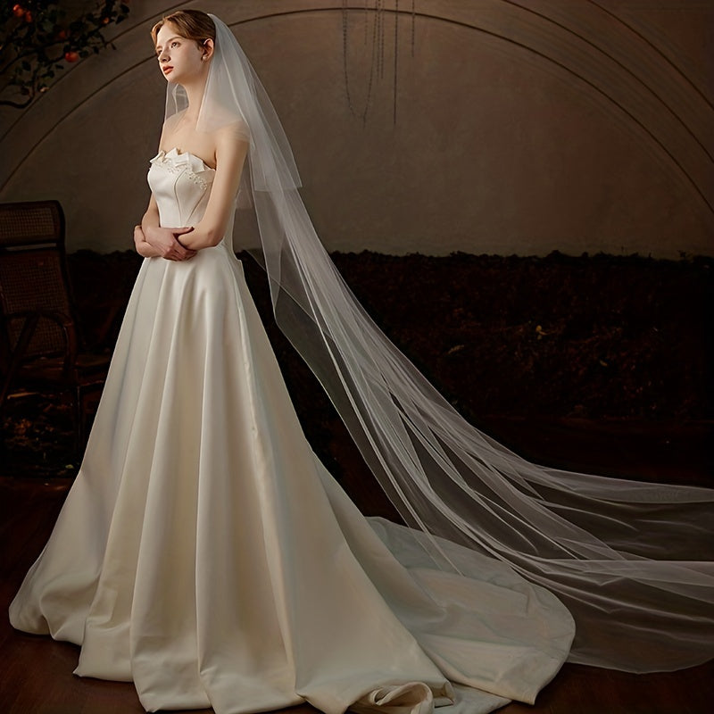 Double Layer Bridal Wedding Head Veil With Comb Long Mesh Veil