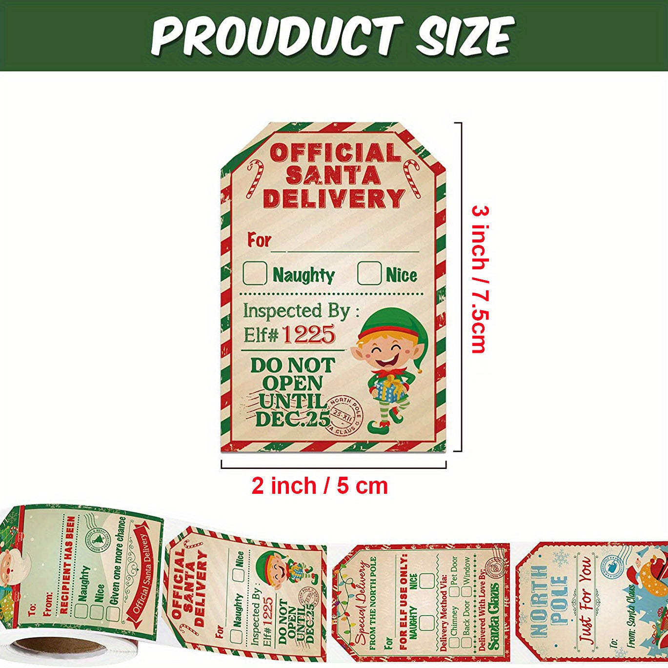 200 Christmas Holiday Gift Series Stickers Roll - Self Adhesive Labels