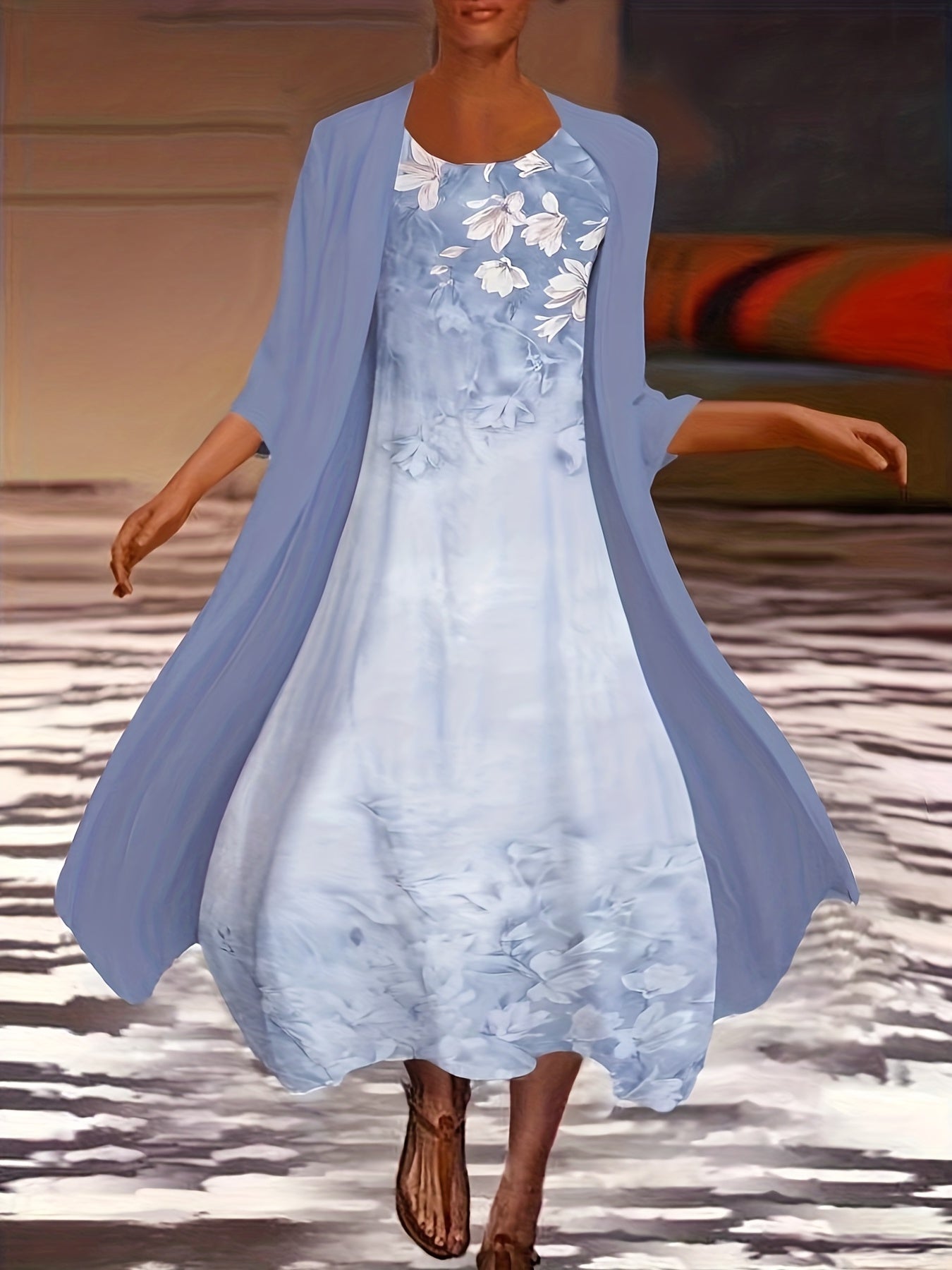 Women's Plus Floral Print Tank Dress & Long Sleeve Coat Set